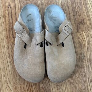 Birkenstock Suede Slip-On Clogs in Light Tan